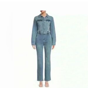 Good American Blue Straight Leg Jeans Jumpsuit